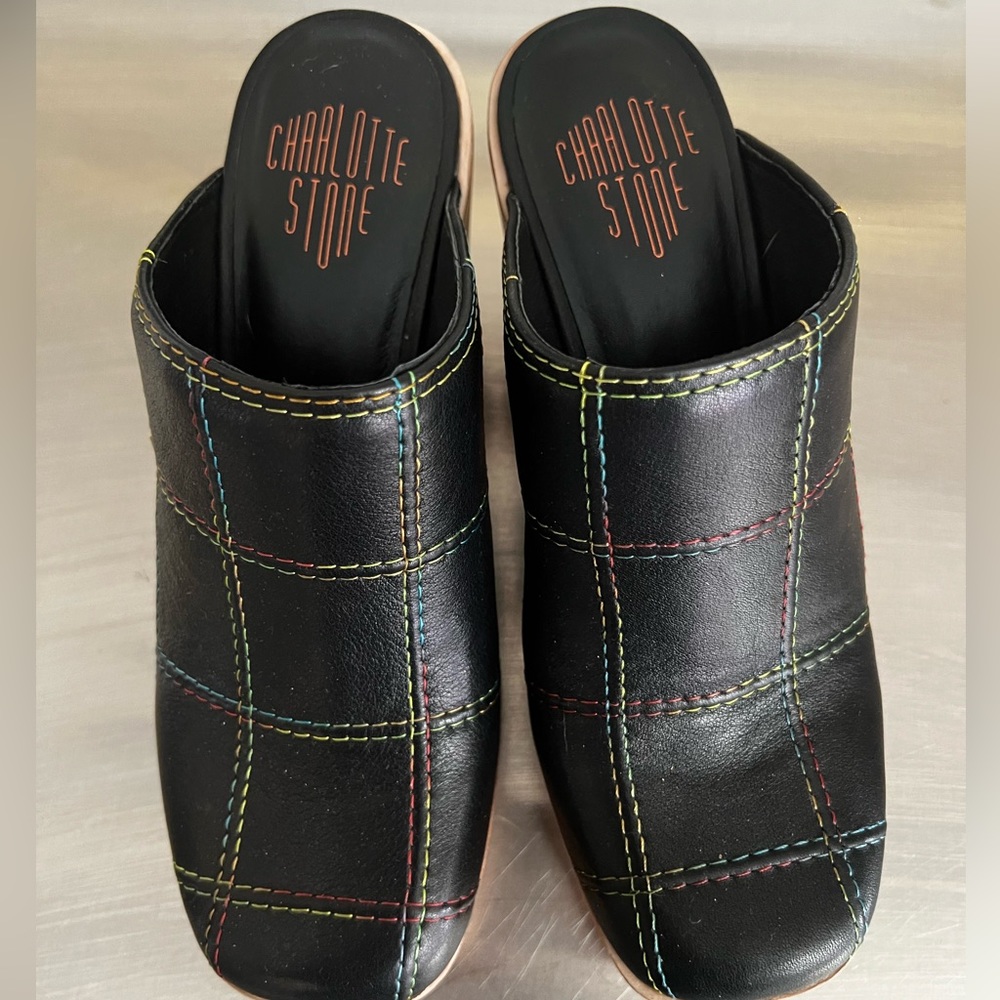 LIKE NEW!! Worn one time CHARLOTTE STONE PLATFORM CLOG W/RAINBOW STITCHING
